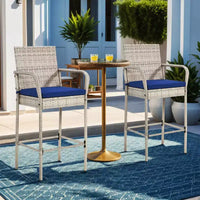 EROMMY Tabourets de bar d'extérieur en osier, lot de 2, tabourets de bar en rotin tressé avec coussins amovibles, accoudoirs et dossier ergonomiques