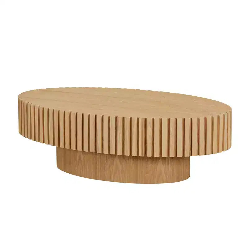 Table basse ovale/carrée, table centrale cannelée minimaliste, table d'appoint, frêne naturel/noyer/noir mat - ModernLuxe