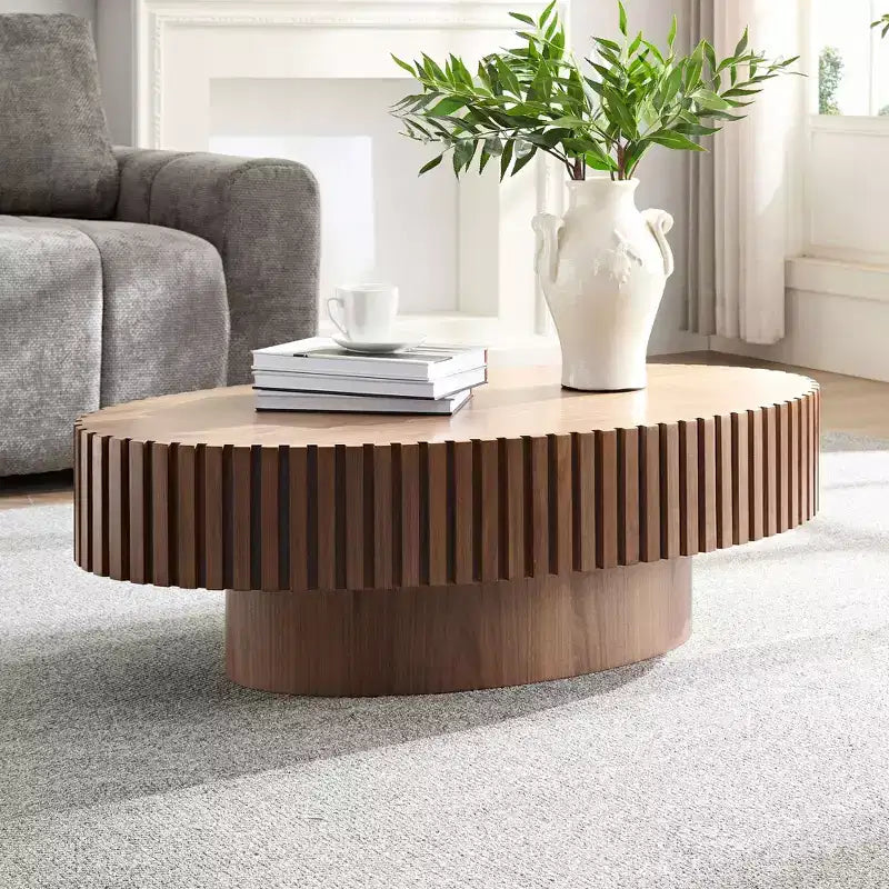 Table basse ovale/carrée, table centrale cannelée minimaliste, table d'appoint, frêne naturel/noyer/noir mat - ModernLuxe