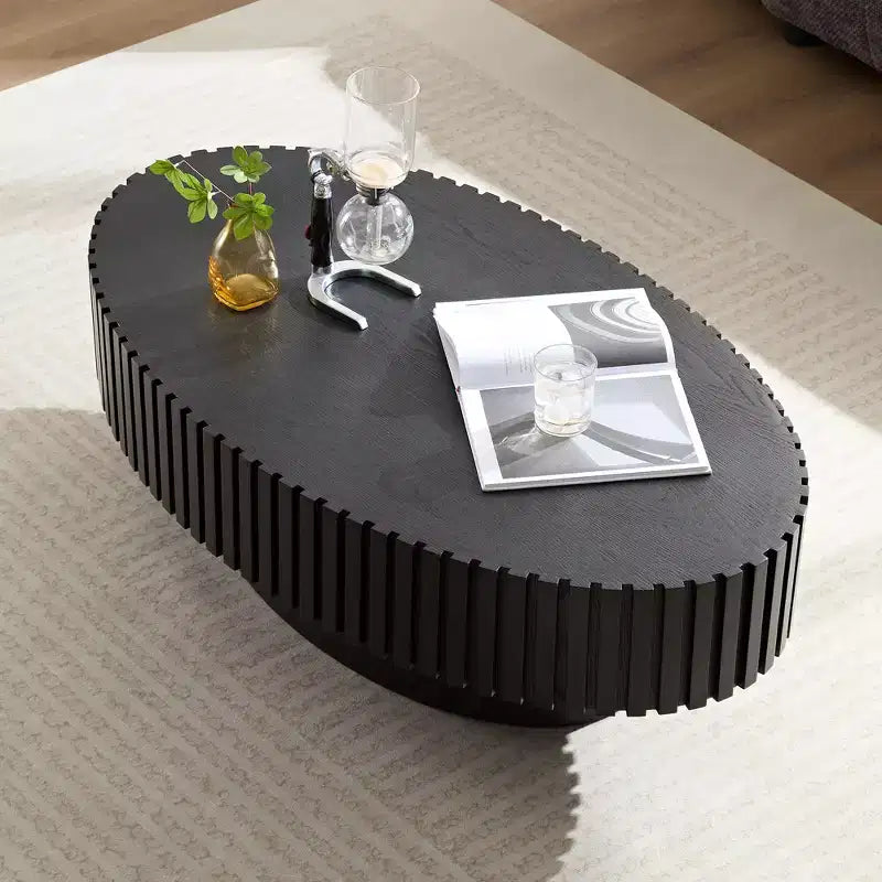 Table basse ovale/carrée, table centrale cannelée minimaliste, table d'appoint, frêne naturel/noyer/noir mat - ModernLuxe