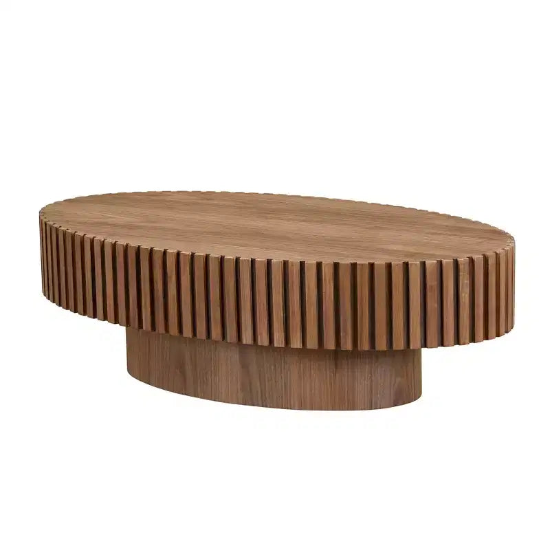 Table basse ovale/carrée, table centrale cannelée minimaliste, table d'appoint, frêne naturel/noyer/noir mat - ModernLuxe