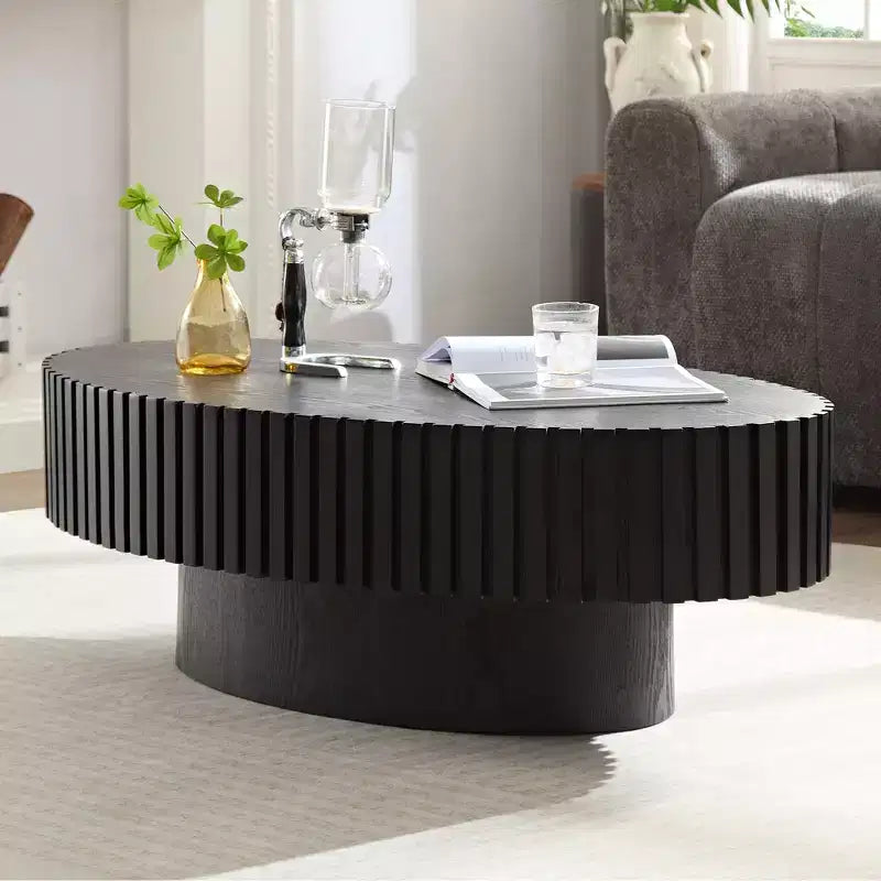 Table basse ovale/carrée, table centrale cannelée minimaliste, table d'appoint, frêne naturel/noyer/noir mat - ModernLuxe