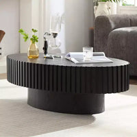 Table basse ovale/carrée, table centrale cannelée minimaliste, table d'appoint, frêne naturel/noyer/noir mat - ModernLuxe
