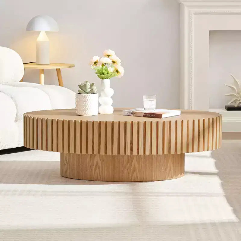 Table basse ovale/carrée, table centrale cannelée minimaliste, table d'appoint, frêne naturel/noyer/noir mat - ModernLuxe