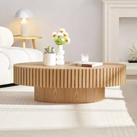 Table basse ovale/carrée, table centrale cannelée minimaliste, table d'appoint, frêne naturel/noyer/noir mat - ModernLuxe