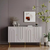 Buffet Bahut Meuble de Rangement en Bois Laqué Bleu Moderne à 4 Portes