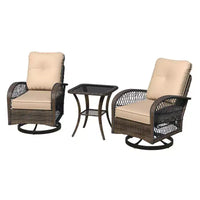 Ensemble de bistro pivotant et à bascule d'extérieur EROMMY - Ensemble de patio en osier 3 pièces avec 2 fauteuils à bascule pivotants, coussins et table d'appoint en verre trempé