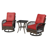 Ensemble de bistro pivotant et à bascule d'extérieur EROMMY - Ensemble de patio en osier 3 pièces avec 2 fauteuils à bascule pivotants, coussins et table d'appoint en verre trempé