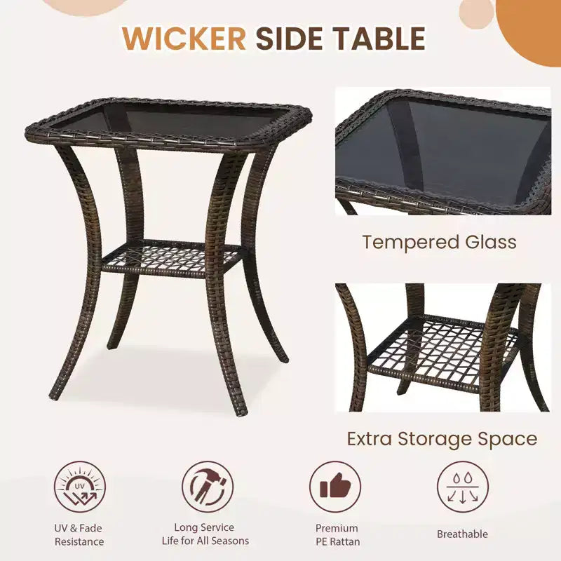 Ensemble de bistro pivotant et à bascule d'extérieur EROMMY - Ensemble de patio en osier 3 pièces avec 2 fauteuils à bascule pivotants, coussins et table d'appoint en verre trempé