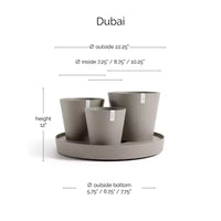 Ecopots Dubai Jardinière ronde moderne durable à arrosage automatique pour interieur/extérieur, à base de matière recyclee composite, avec roues et soucoupe, taupe, 22