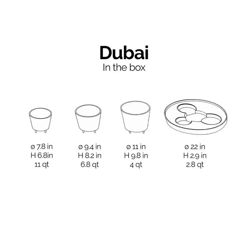 Ecopots Dubai Jardinière ronde moderne durable à arrosage automatique pour interieur/extérieur, à base de matière recyclee composite, avec roues et soucoupe, taupe, 22