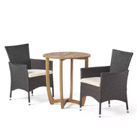 GDFStudio Brantly Ensemble bistro d'extérieur 3 pièces en bois d'acacia et résine tressée avec coussins
