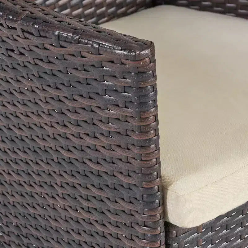 GDFStudio Brantly Ensemble bistro d'extérieur 3 pièces en bois d'acacia et résine tressée avec coussins