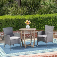 GDFStudio Brantly Ensemble bistro d'extérieur 3 pièces en bois d'acacia et résine tressée avec coussins