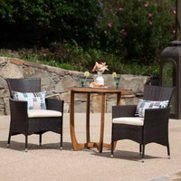 GDFStudio Brantly Ensemble bistro d'extérieur 3 pièces en bois d'acacia et résine tressée avec coussins
