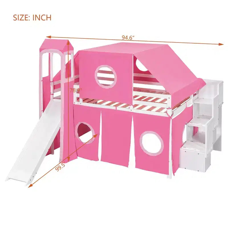 Lit mezzanine taille Twin Whisen avec tente et tour