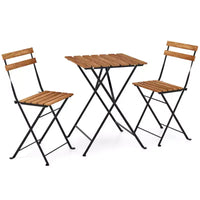 Costway Ensemble bistro de patio 3 pièces en bois d'acacia - Table bistro avec 2 chaises pliantes, assise à lattes Marron/Gris
