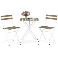 Costway Ensemble bistro de patio 3 pièces en bois d'acacia - Table bistro avec 2 chaises pliantes, assise à lattes Marron/Gris