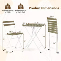 Costway Ensemble bistro de patio 3 pièces en bois d'acacia - Table bistro avec 2 chaises pliantes, assise à lattes Marron/Gris