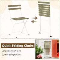 Costway Ensemble bistro de patio 3 pièces en bois d'acacia - Table bistro avec 2 chaises pliantes, assise à lattes Marron/Gris