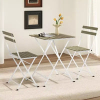 Costway Ensemble bistro de patio 3 pièces en bois d'acacia - Table bistro avec 2 chaises pliantes, assise à lattes Marron/Gris