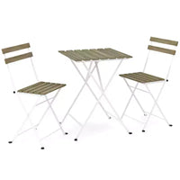 Costway Ensemble bistro de patio 3 pièces en bois d'acacia - Table bistro avec 2 chaises pliantes, assise à lattes Marron/Gris