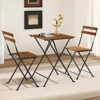 Costway Ensemble bistro de patio 3 pièces en bois d'acacia - Table bistro avec 2 chaises pliantes, assise à lattes Marron/Gris
