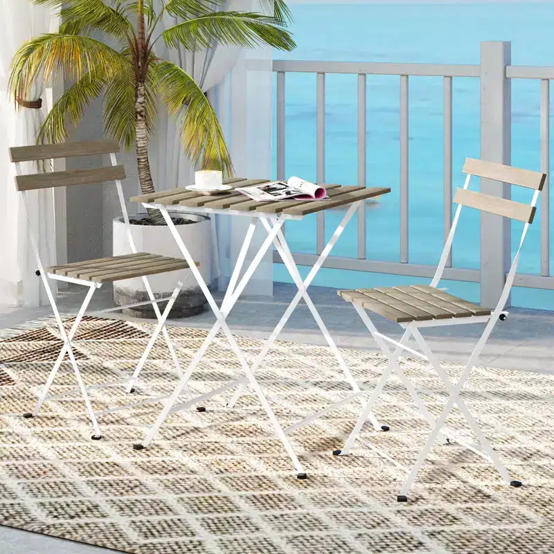 Costway Ensemble bistro de patio 3 pièces en bois d'acacia - Table bistro avec 2 chaises pliantes, assise à lattes Marron/Gris