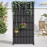 Jardinière rectangulaire en métal noir avec treillis et paravent 72 H35W Dovelina pour terrasse de café, jardin et balcons