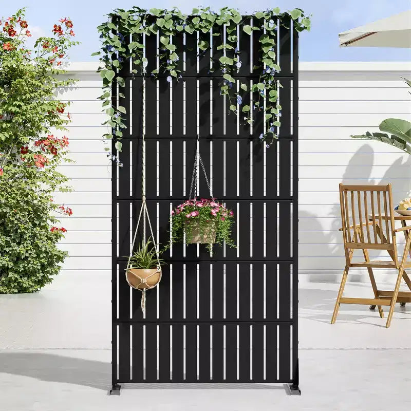 Jardinière rectangulaire en métal noir avec treillis et paravent 72 H35W Dovelina pour terrasse de café, jardin et balcons