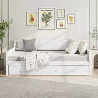 Lit de repos Costway simple avec lit gigogne, lit-canapé en bois massif avec lattes de soutien, lit d'appoint blanc/gris