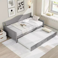 Lit de repos Costway simple avec lit gigogne, lit-canapé en bois massif avec lattes de soutien, lit d'appoint blanc/gris