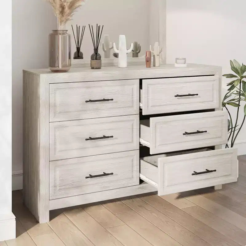 Commode à 6 tiroirs, commode haute en bois de 96,5 cm, organisateur de rangement rustique avec poignée vintage pour chambre à coucher, placard, couloir