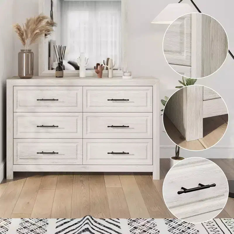 Commode à 6 tiroirs, commode haute en bois de 96,5 cm, organisateur de rangement rustique avec poignée vintage pour chambre à coucher, placard, couloir