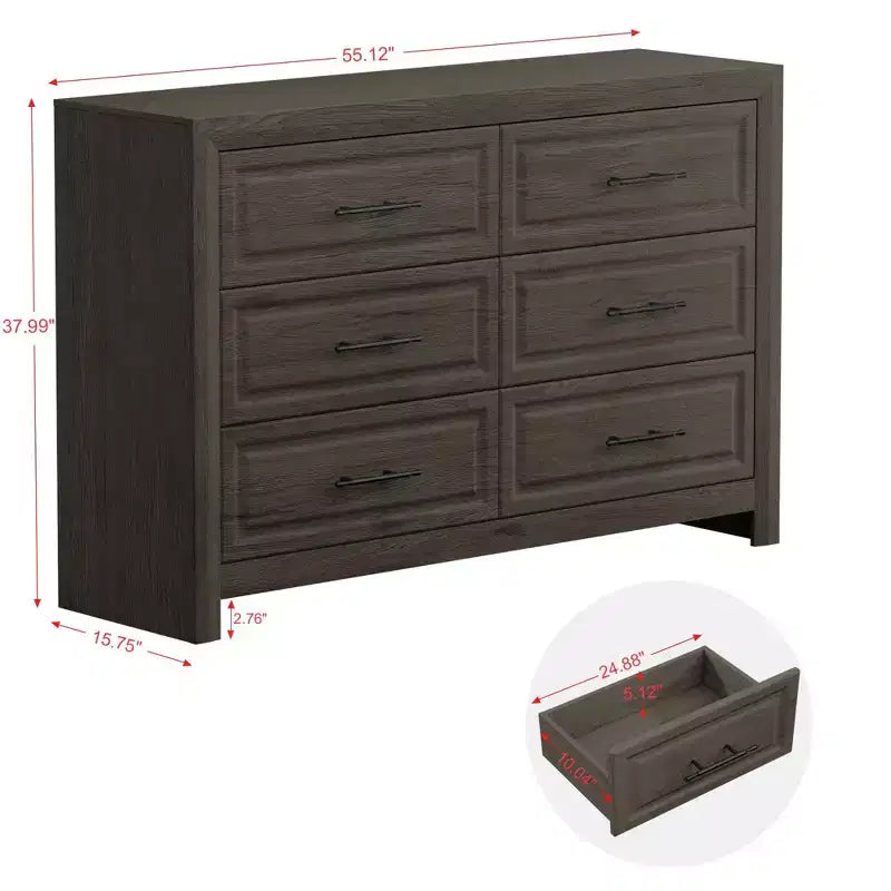 Commode à 6 tiroirs, commode haute en bois de 96,5 cm, organisateur de rangement rustique avec poignée vintage pour chambre à coucher, placard, couloir