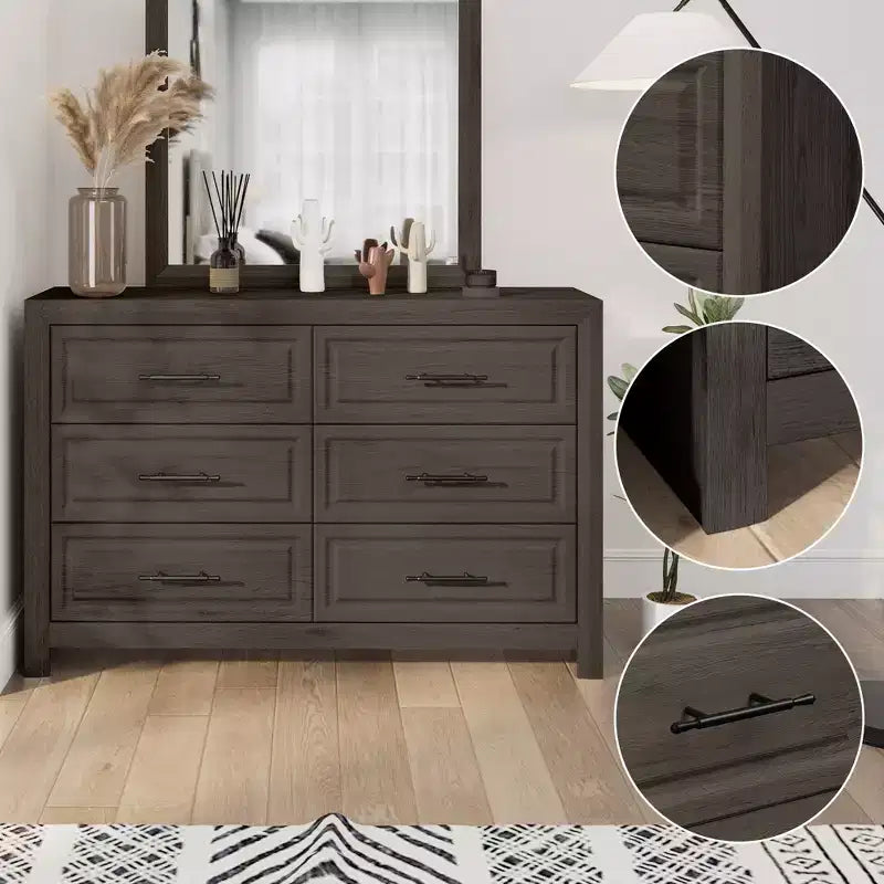 Commode à 6 tiroirs, commode haute en bois de 96,5 cm, organisateur de rangement rustique avec poignée vintage pour chambre à coucher, placard, couloir