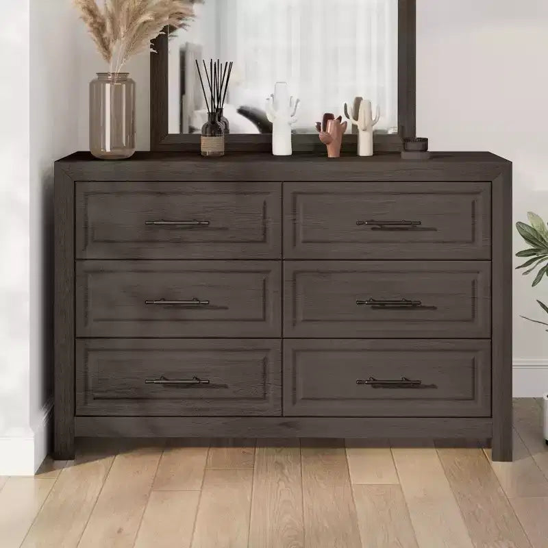 Commode à 6 tiroirs, commode haute en bois de 96,5 cm, organisateur de rangement rustique avec poignée vintage pour chambre à coucher, placard, couloir