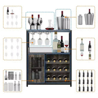 Cave à vin Whizmax avec grand espace de rangement et casier amovible, petit buffet enfilade avec porte grillagée