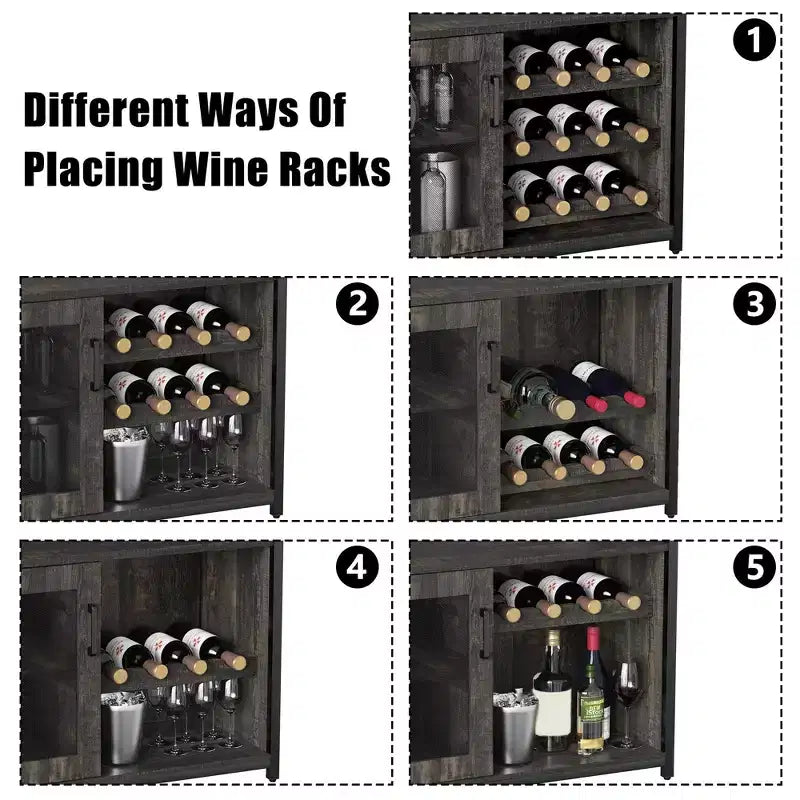 Cave à vin Whizmax avec grand espace de rangement et casier amovible, petit buffet enfilade avec porte grillagée