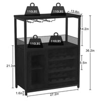 Cave à vin Whizmax avec grand espace de rangement et casier amovible, petit buffet enfilade avec porte grillagée