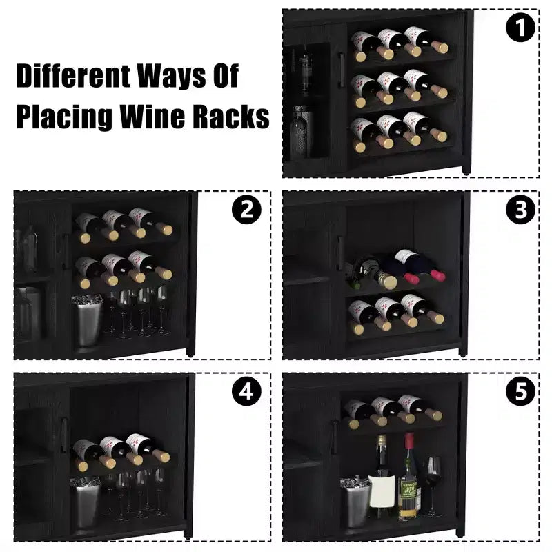 Cave à vin Whizmax avec grand espace de rangement et casier amovible, petit buffet enfilade avec porte grillagée