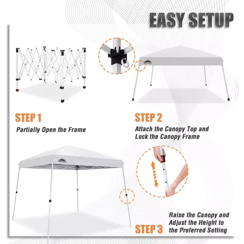 EAGLE PEAK Tente auvent pliante à pieds inclines 10x10 pi, base 10x10, dessus 8x8
