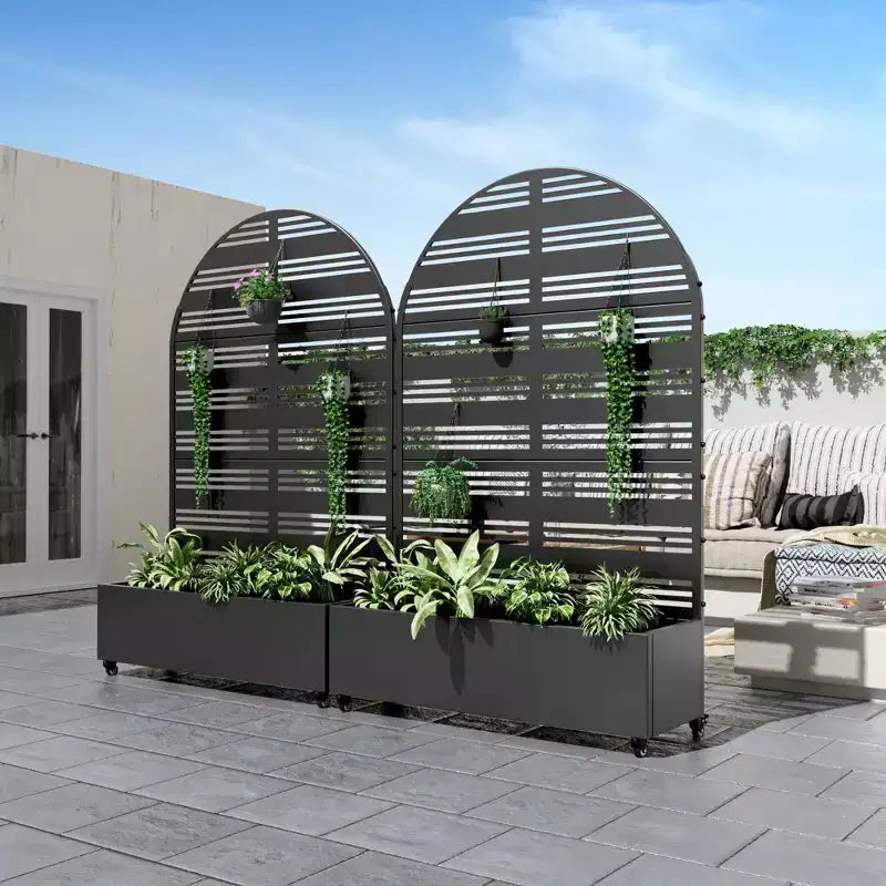 Jardinière murale arquée PexFix en métal noir de 183 cm (H) x 119 cm (l) avec treillis pour plantes grimpantes