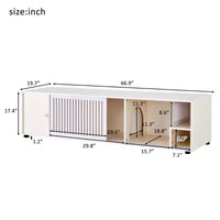 Meuble TV et litière pour chat, console TV avec armoire de rangement et porte coulissante amovible, Blanc crème-ModernLuxe