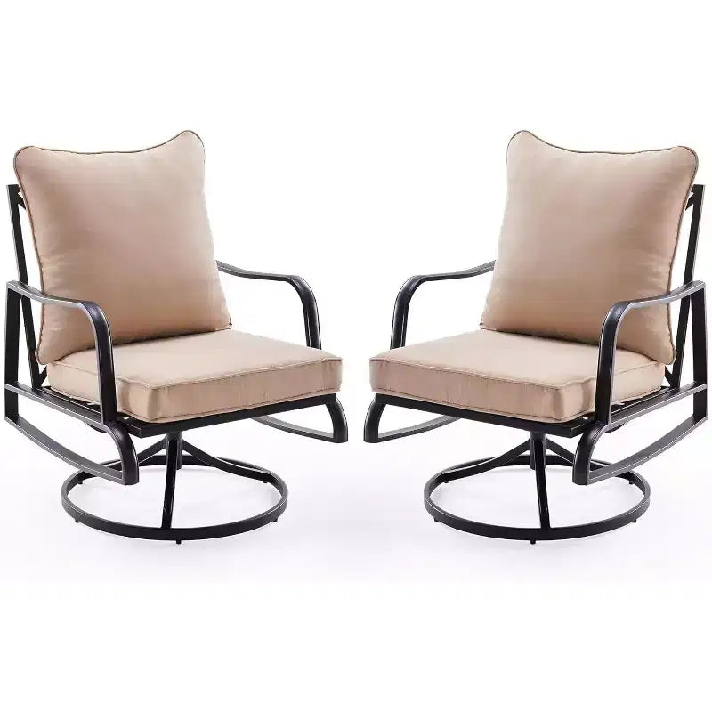 Ensemble de mobilier de patio compact 2 pièces - Chaises pivotantes et à bascule d'extérieur avec 4 coussins épais, ensemble bistro élégant en métal