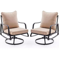 Ensemble de mobilier de patio compact 2 pièces - Chaises pivotantes et à bascule d'extérieur avec 4 coussins épais, ensemble bistro élégant en métal