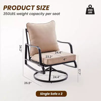 Ensemble de mobilier de patio compact 2 pièces - Chaises pivotantes et à bascule d'extérieur avec 4 coussins épais, ensemble bistro élégant en métal