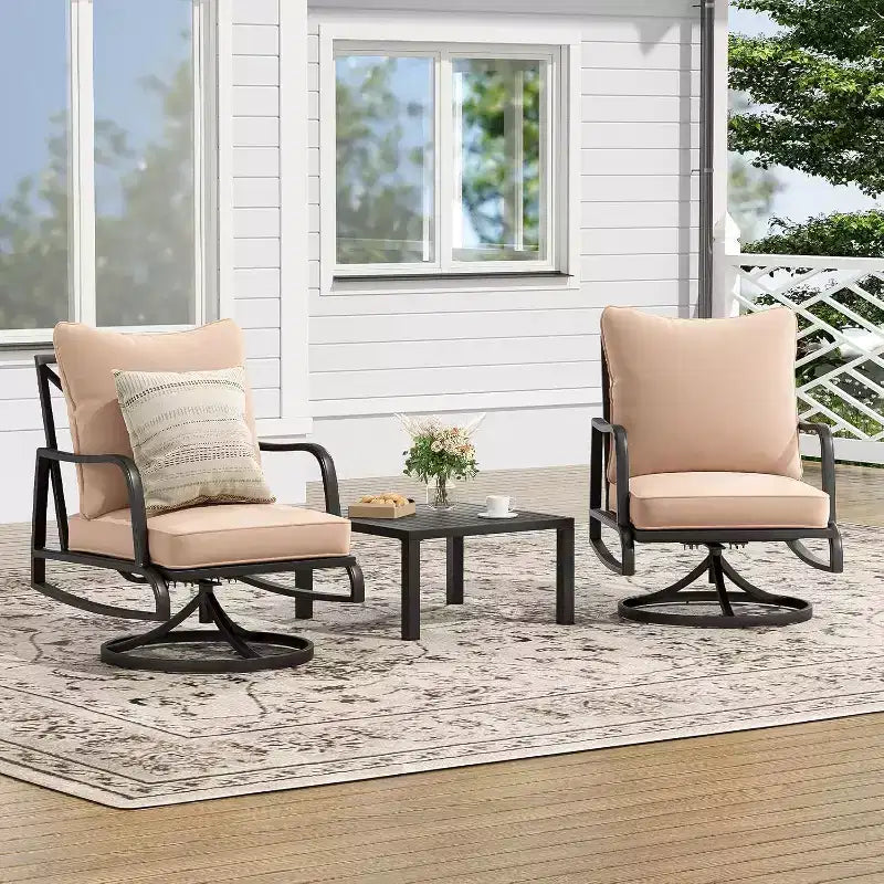 Petit ensemble de mobilier de patio 3 pièces - Ensemble bistro d'extérieur avec 2 chaises pivotantes et une petite table d'appoint, livré avec 4 coussins épais