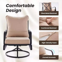 Petit ensemble de mobilier de patio 3 pièces - Ensemble bistro d'extérieur avec 2 chaises pivotantes et une petite table d'appoint, livré avec 4 coussins épais