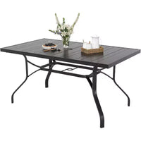 Table à manger extérieure rectangulaire durable 60x35'' avec trou pour parasol 1,57'' - mobilier métallique résistant aux intempéries pour patio, jardin, cour et bord de piscine